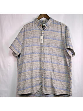 ROWM Shirt XL NWT Striped Button Up Short Sleeve Cotton Blend Casual